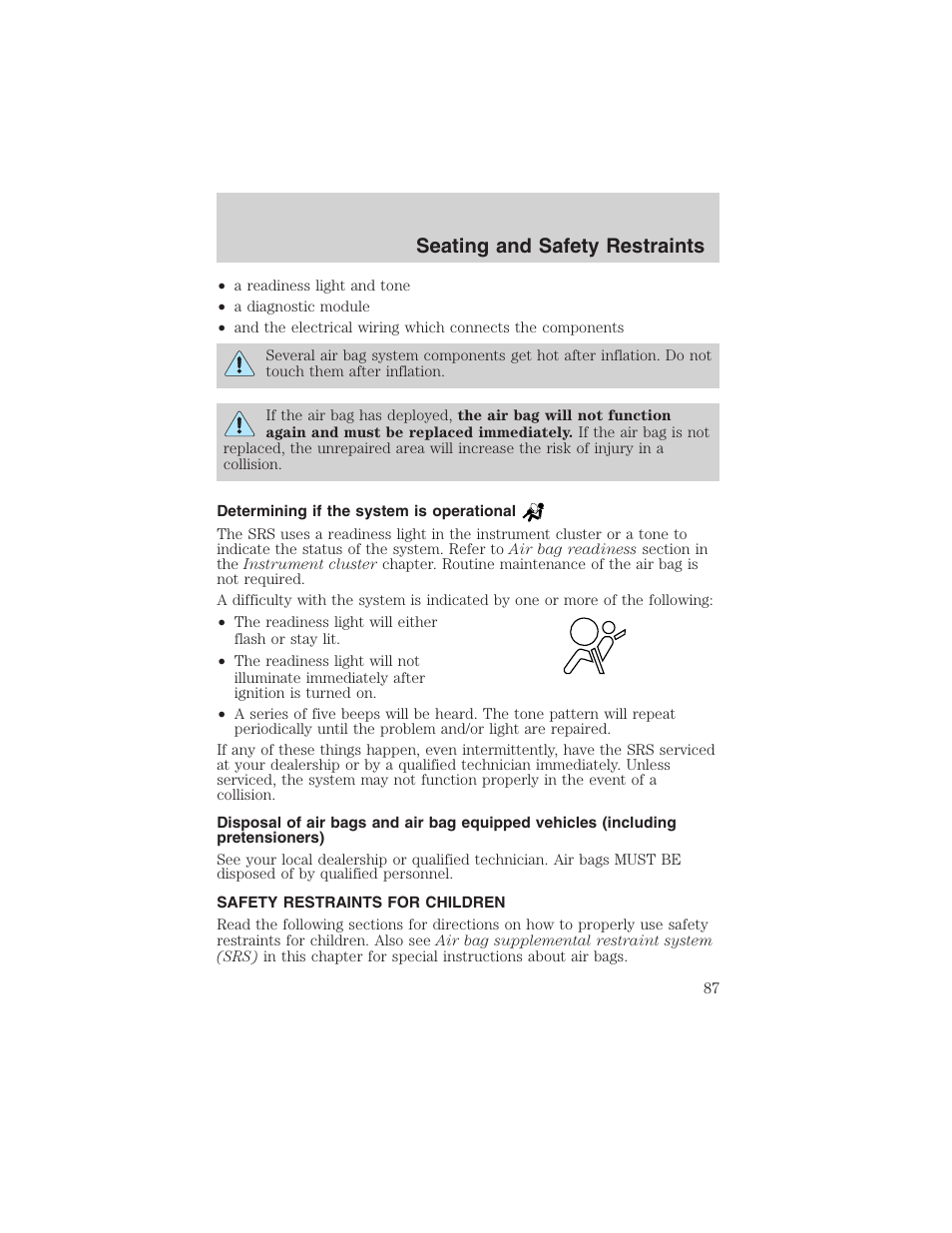 Seating and safety restraints | FORD 2002 Explorer Sport Trac User Manual | Page 87 / 200