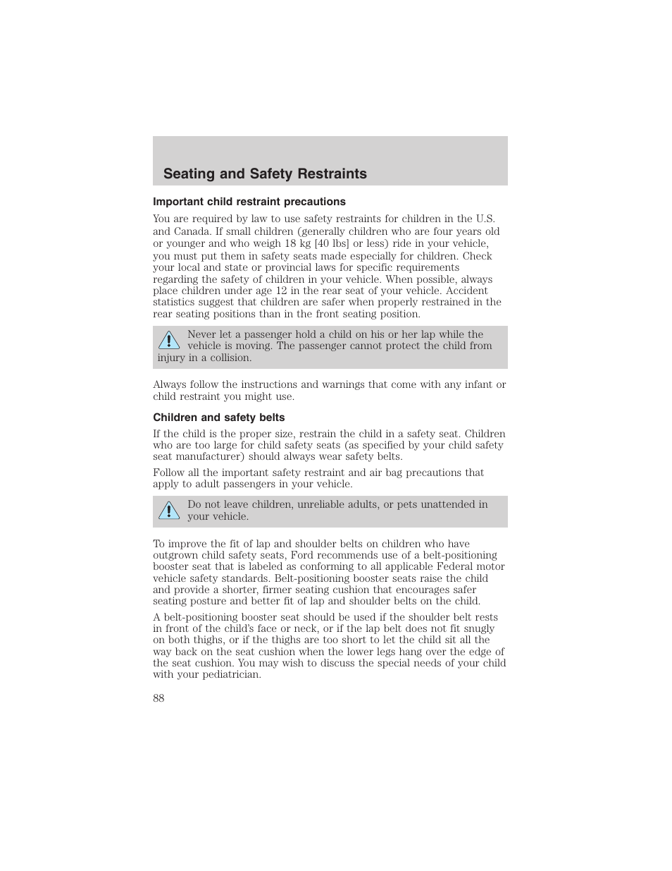 Seating and safety restraints | FORD 2002 Explorer Sport Trac User Manual | Page 88 / 200