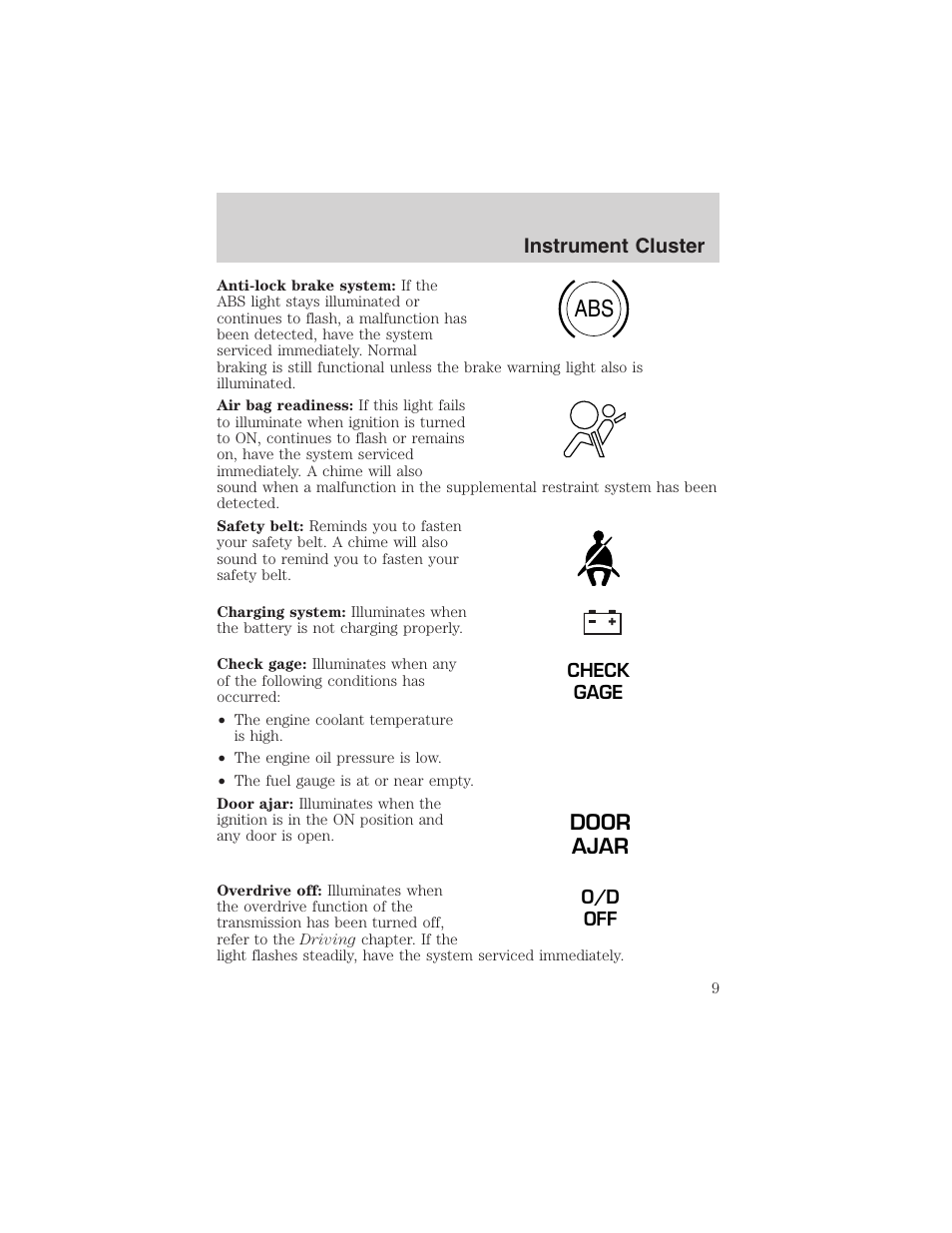 Door ajar | FORD 2002 Explorer Sport Trac User Manual | Page 9 / 200