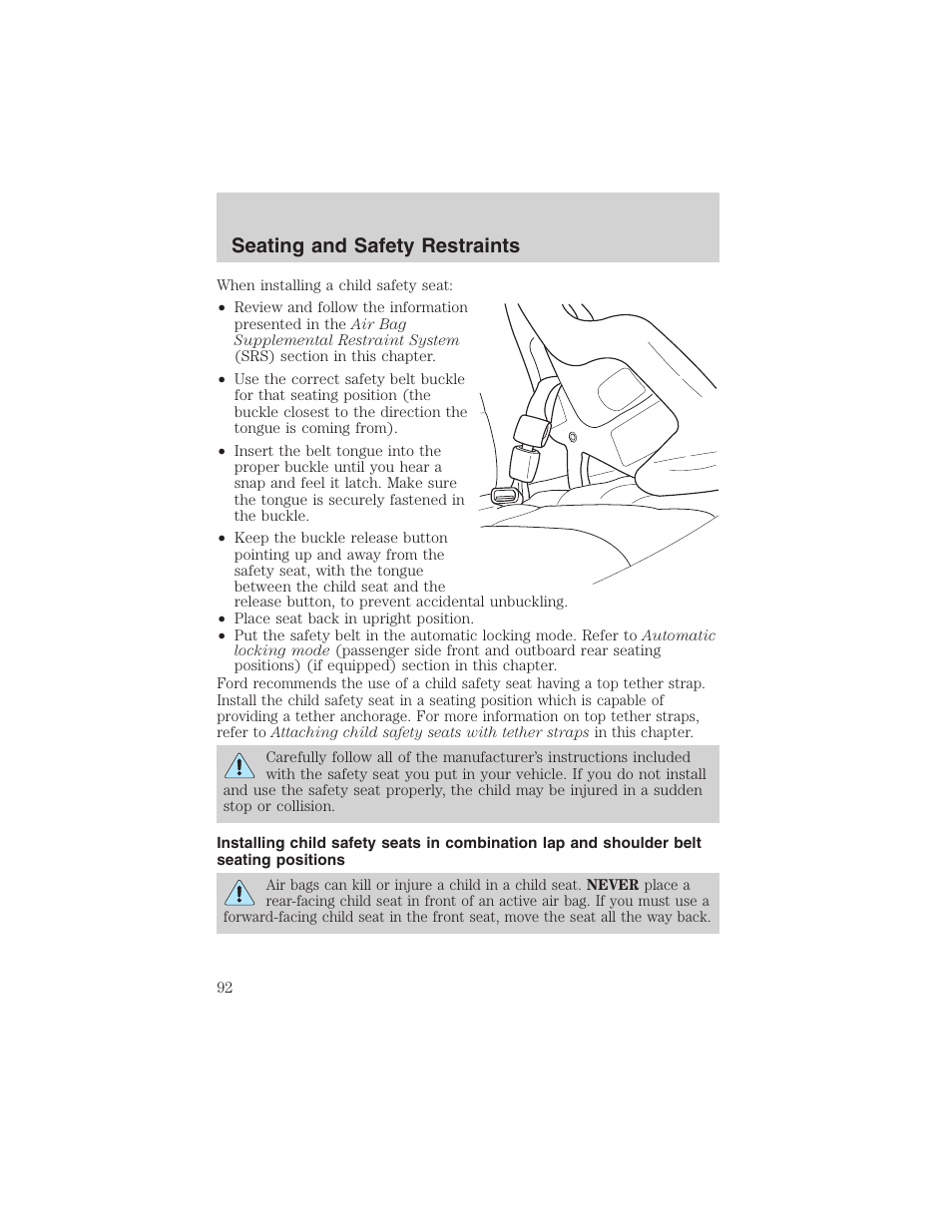 Seating and safety restraints | FORD 2002 Explorer Sport Trac User Manual | Page 92 / 200