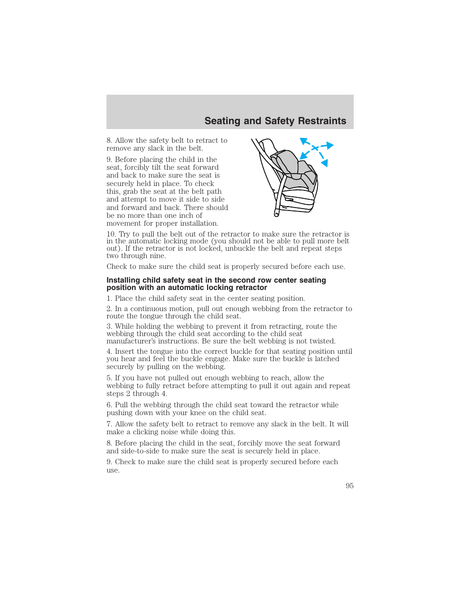 Seating and safety restraints | FORD 2002 Explorer Sport Trac User Manual | Page 95 / 200