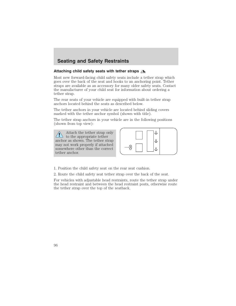 Seating and safety restraints | FORD 2002 Explorer Sport Trac User Manual | Page 96 / 200