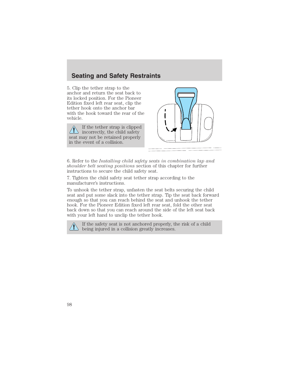 Seating and safety restraints | FORD 2002 Explorer Sport Trac User Manual | Page 98 / 200