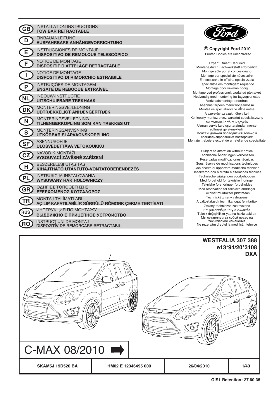 FORD WESTFALIA 388 User Manual | 43 pages