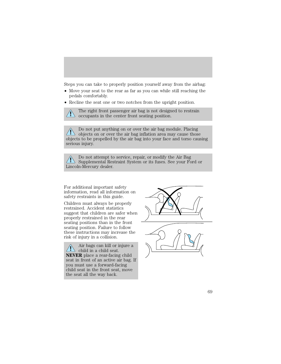 Seating and safety restraints | FORD 1998 Crown Victoria User Manual | Page 69 / 160