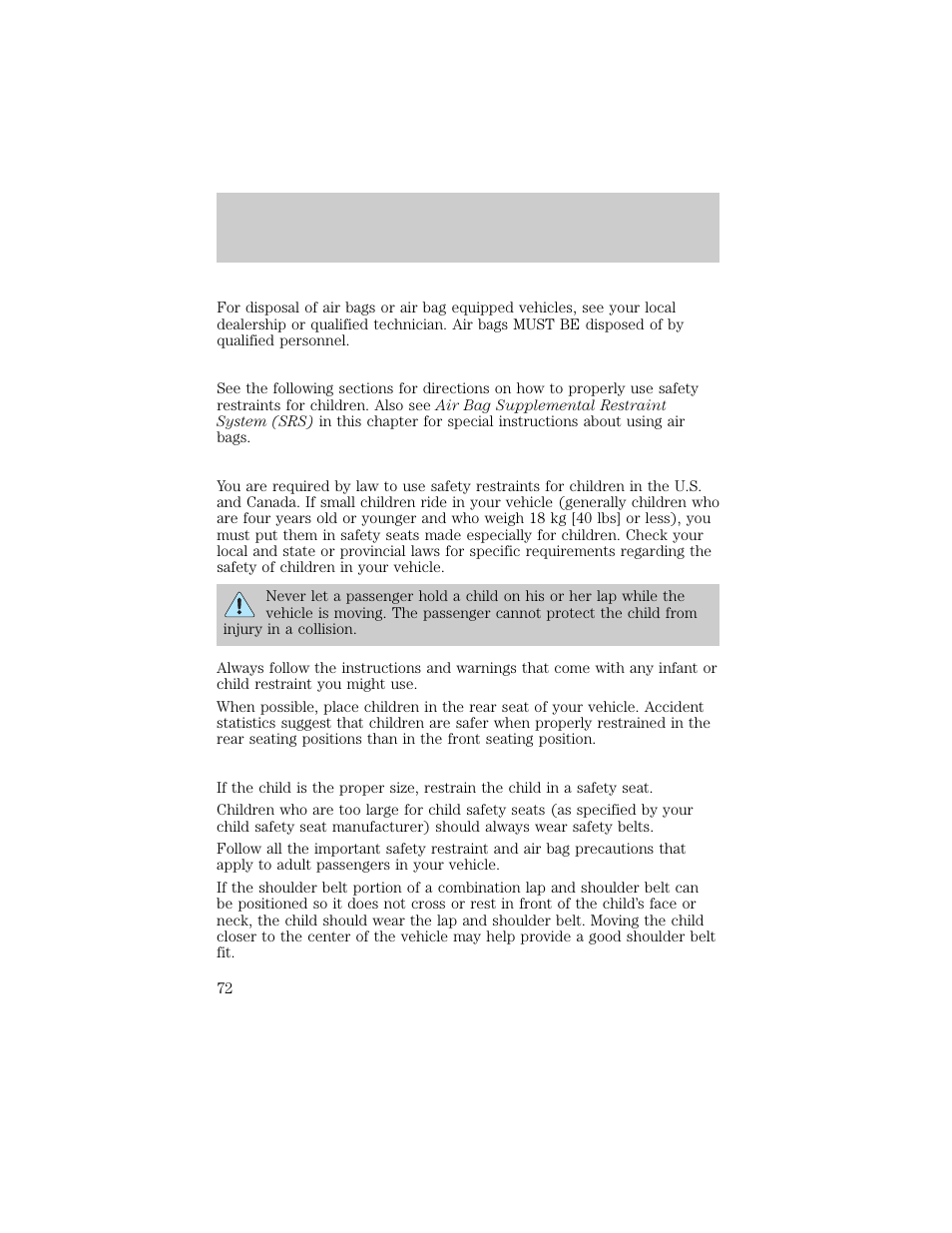 Seating and safety restraints | FORD 1998 Crown Victoria User Manual | Page 72 / 160