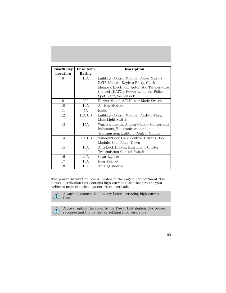 Roadside emergencies | FORD 1998 Crown Victoria User Manual | Page 99 / 160