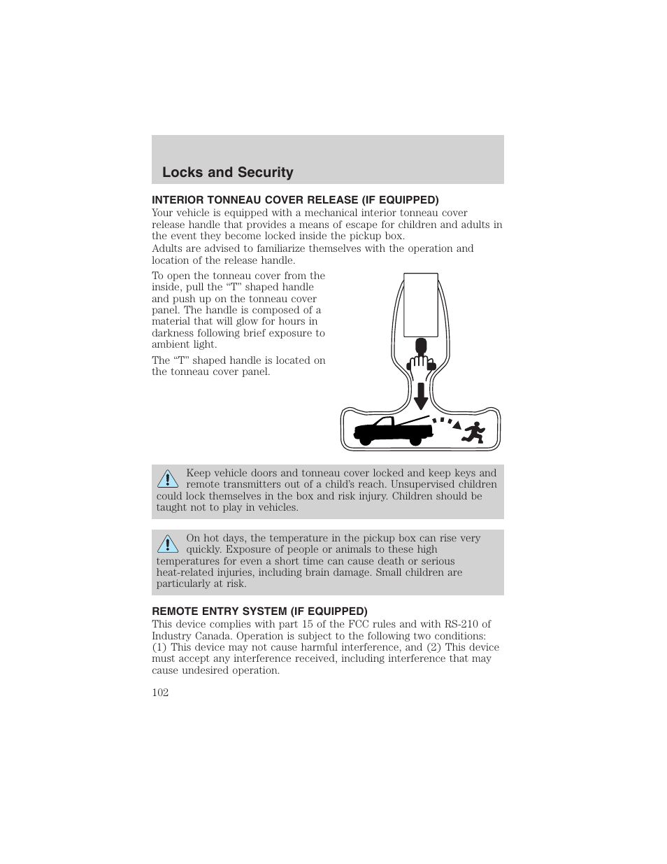 Locks and security | FORD 2002 F-150 User Manual | Page 102 / 312