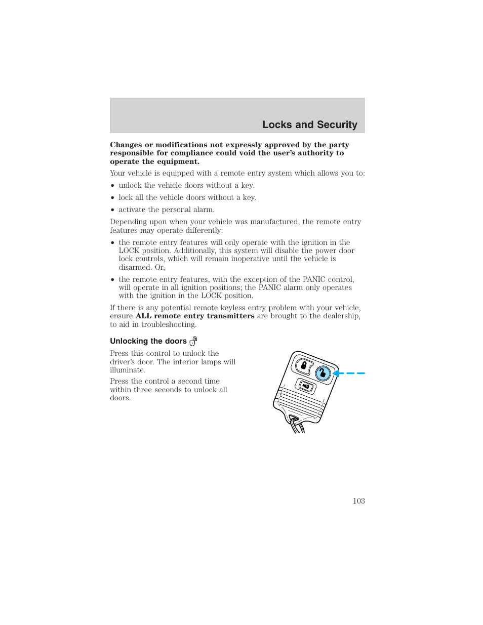 Locks and security | FORD 2002 F-150 User Manual | Page 103 / 312