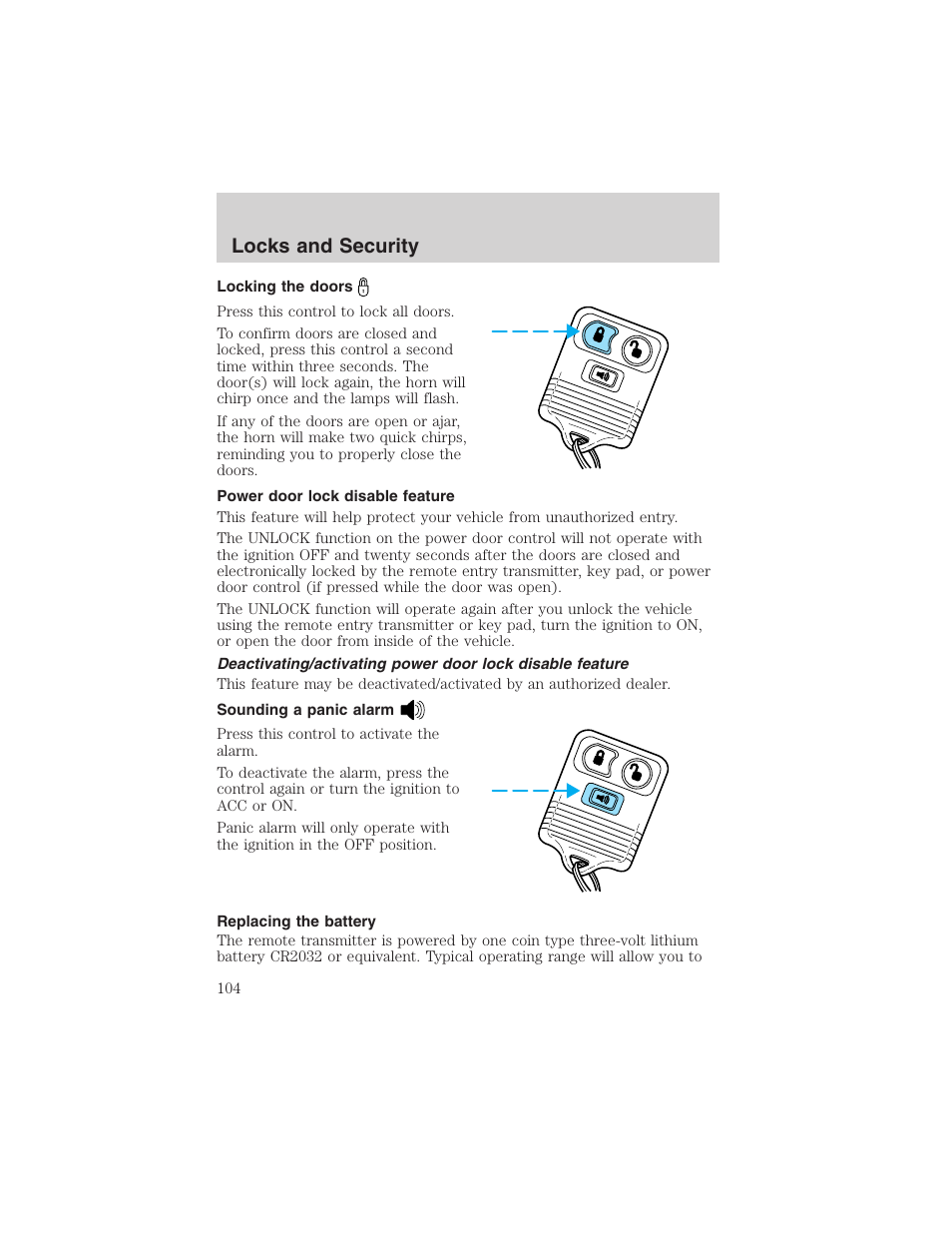 Locks and security | FORD 2002 F-150 User Manual | Page 104 / 312