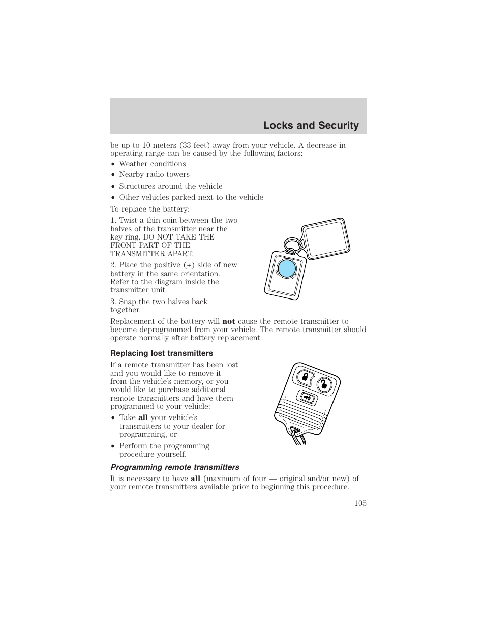 Locks and security | FORD 2002 F-150 User Manual | Page 105 / 312