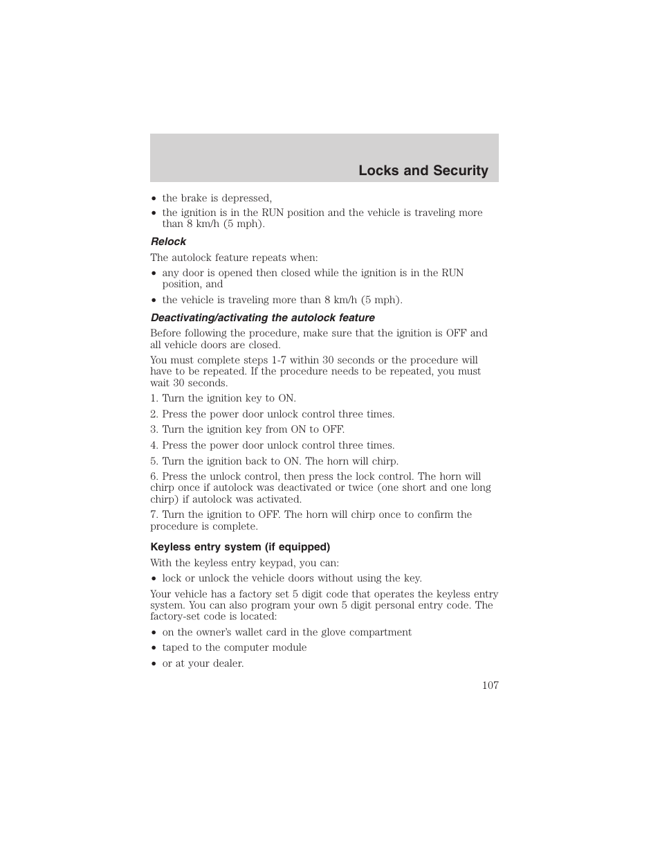 Locks and security | FORD 2002 F-150 User Manual | Page 107 / 312