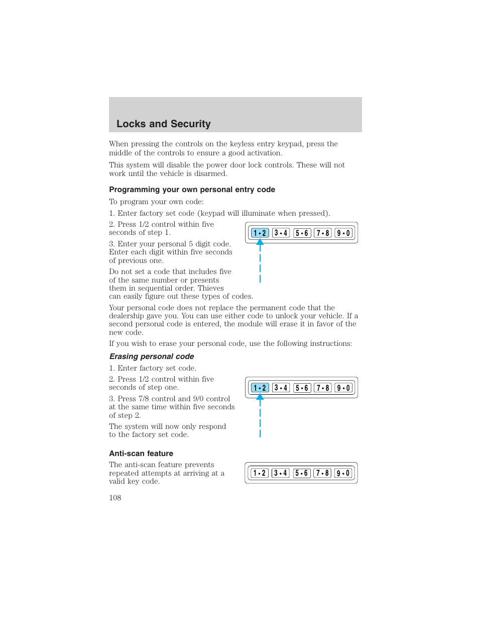 Locks and security | FORD 2002 F-150 User Manual | Page 108 / 312