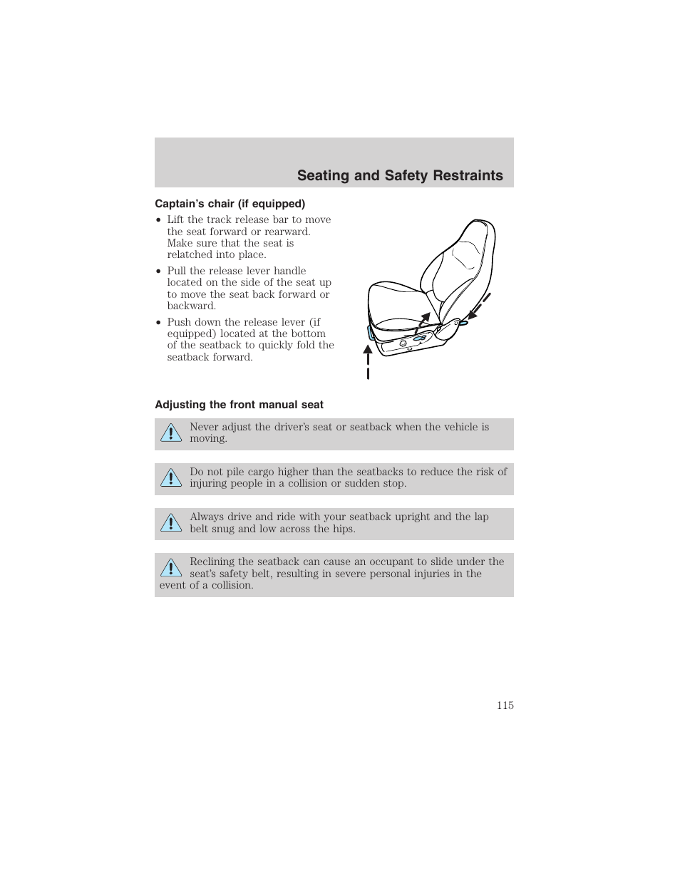 Seating and safety restraints | FORD 2002 F-150 User Manual | Page 115 / 312
