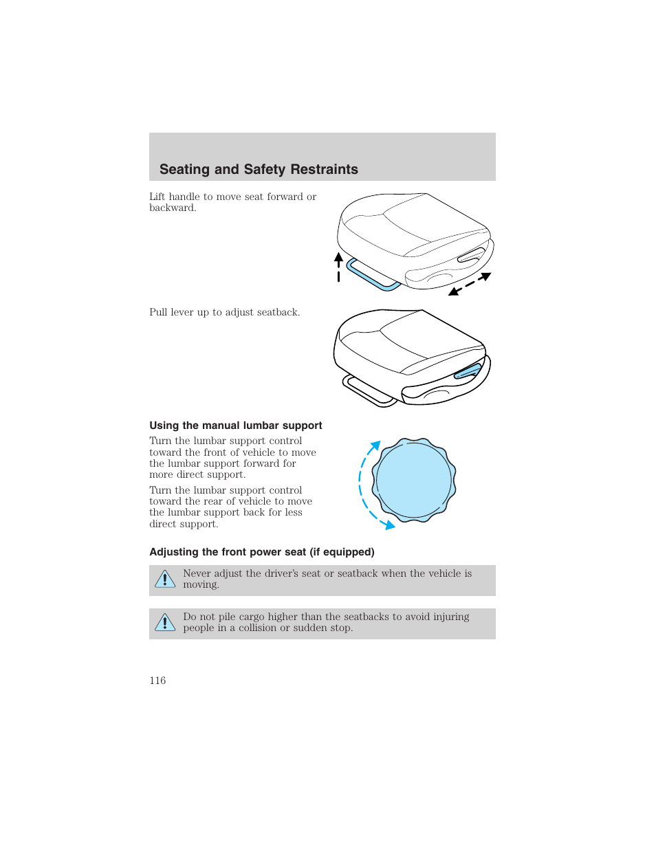 Seating and safety restraints | FORD 2002 F-150 User Manual | Page 116 / 312