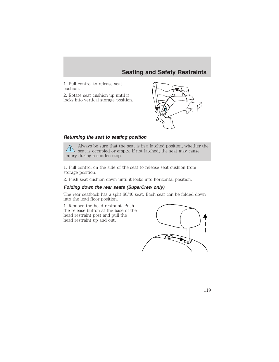 Seating and safety restraints | FORD 2002 F-150 User Manual | Page 119 / 312