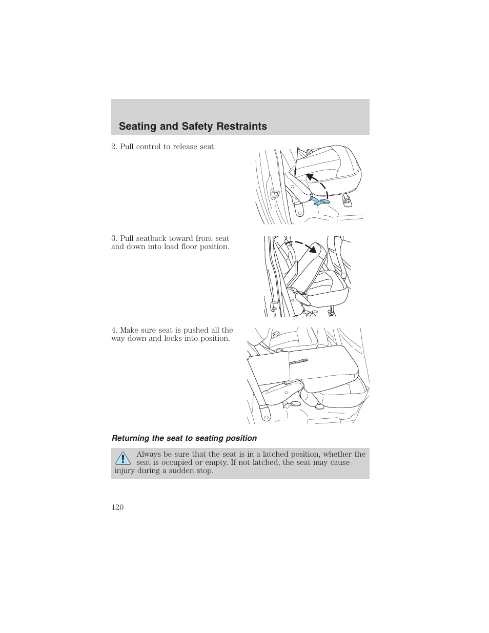 Seating and safety restraints | FORD 2002 F-150 User Manual | Page 120 / 312