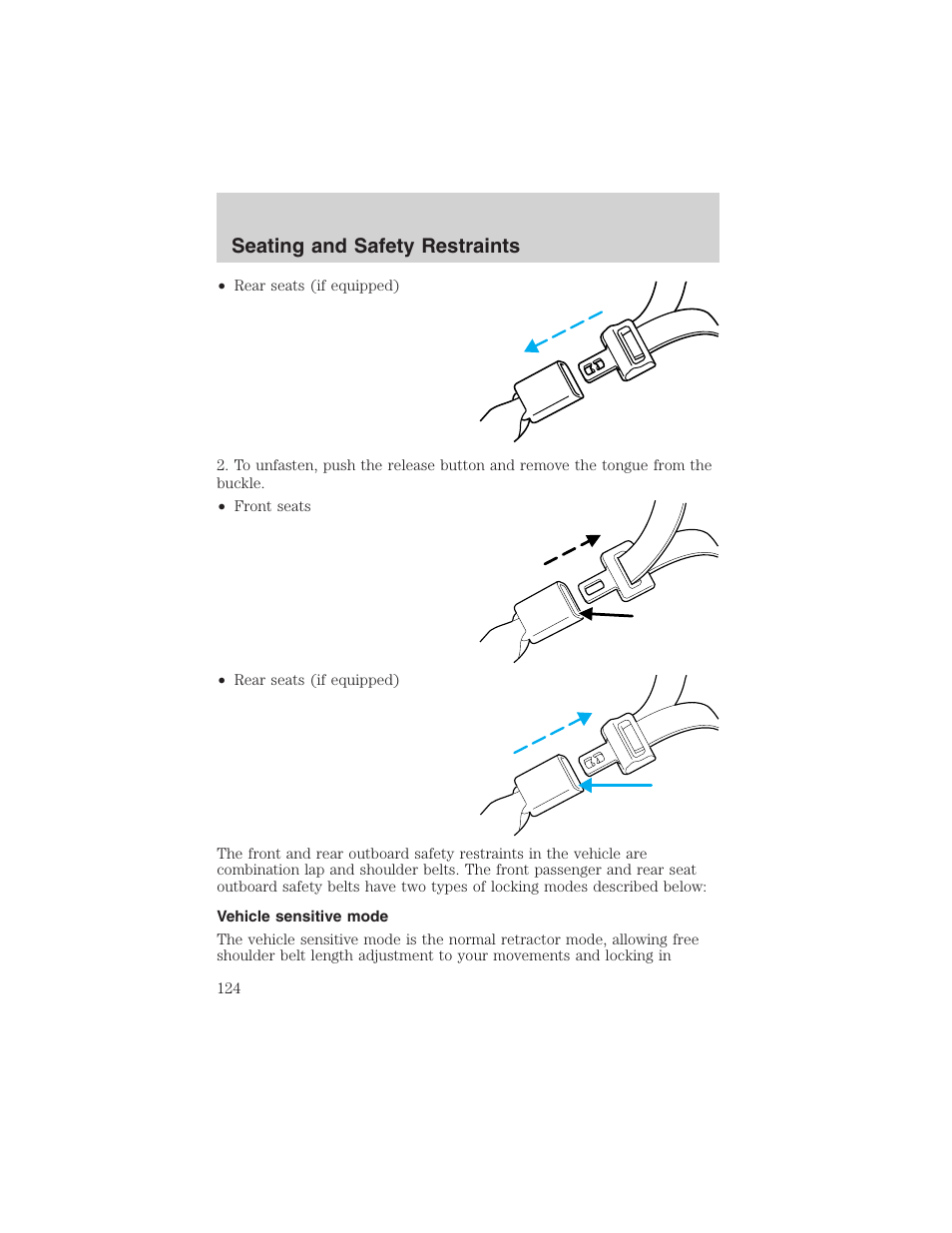 Seating and safety restraints | FORD 2002 F-150 User Manual | Page 124 / 312