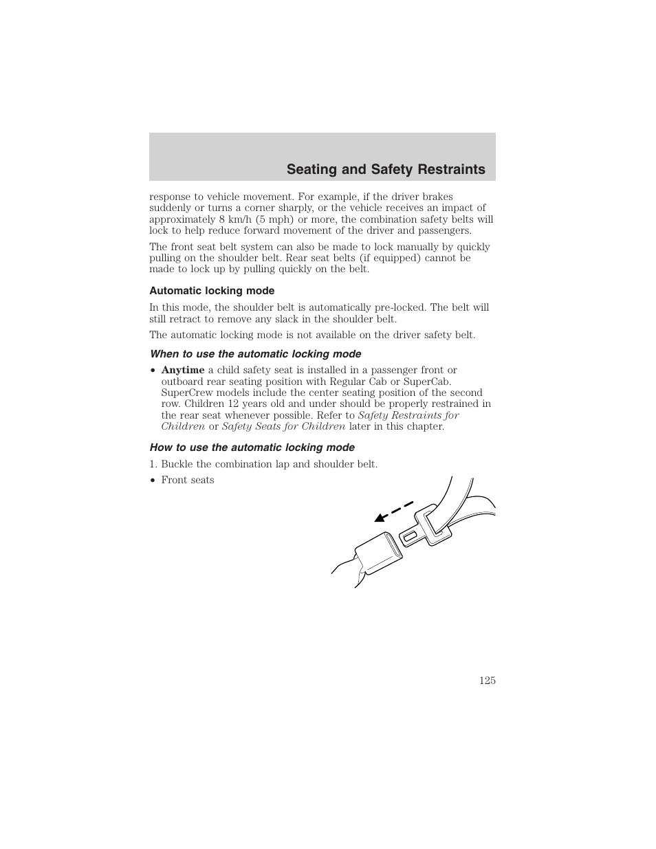 Seating and safety restraints | FORD 2002 F-150 User Manual | Page 125 / 312