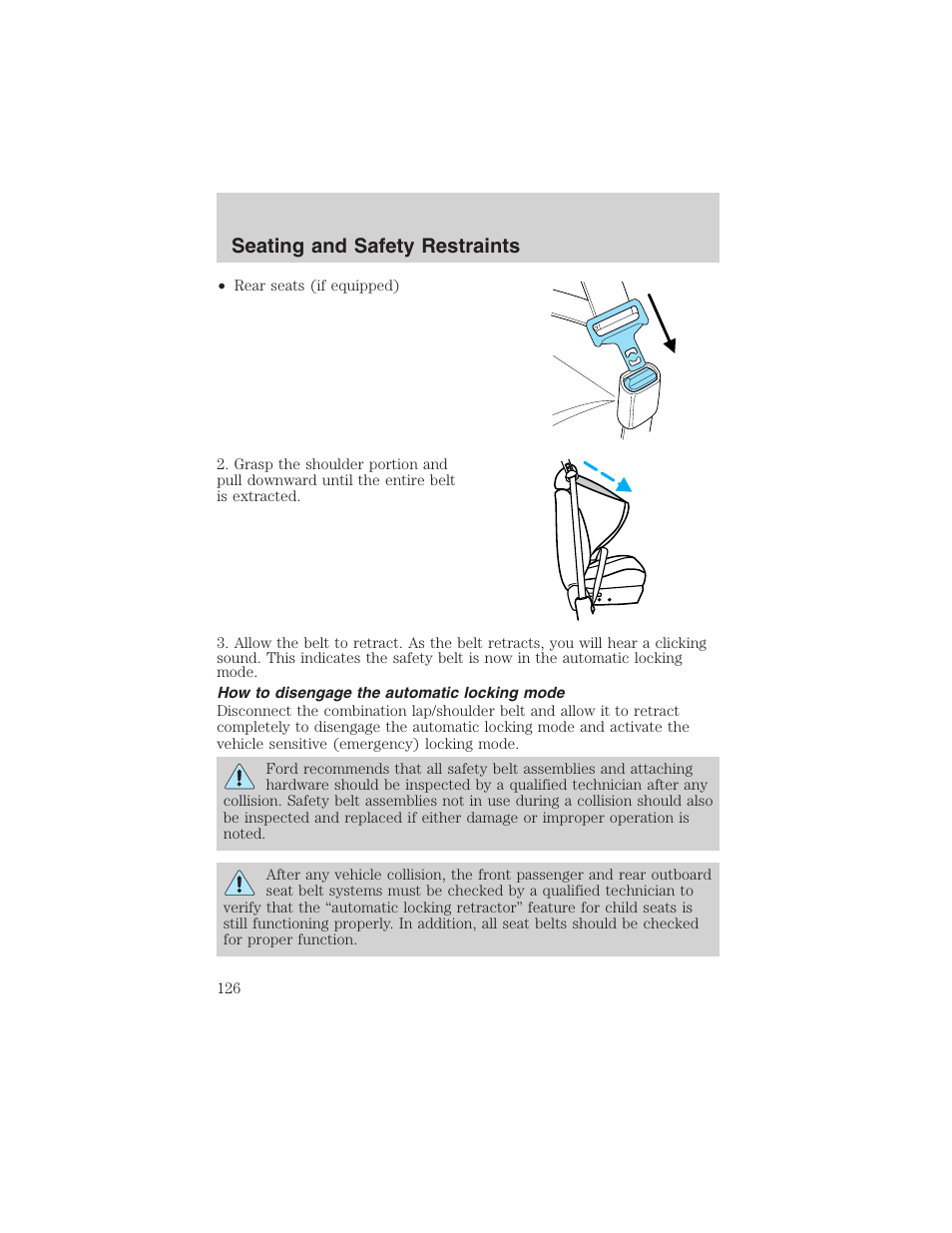 Seating and safety restraints | FORD 2002 F-150 User Manual | Page 126 / 312