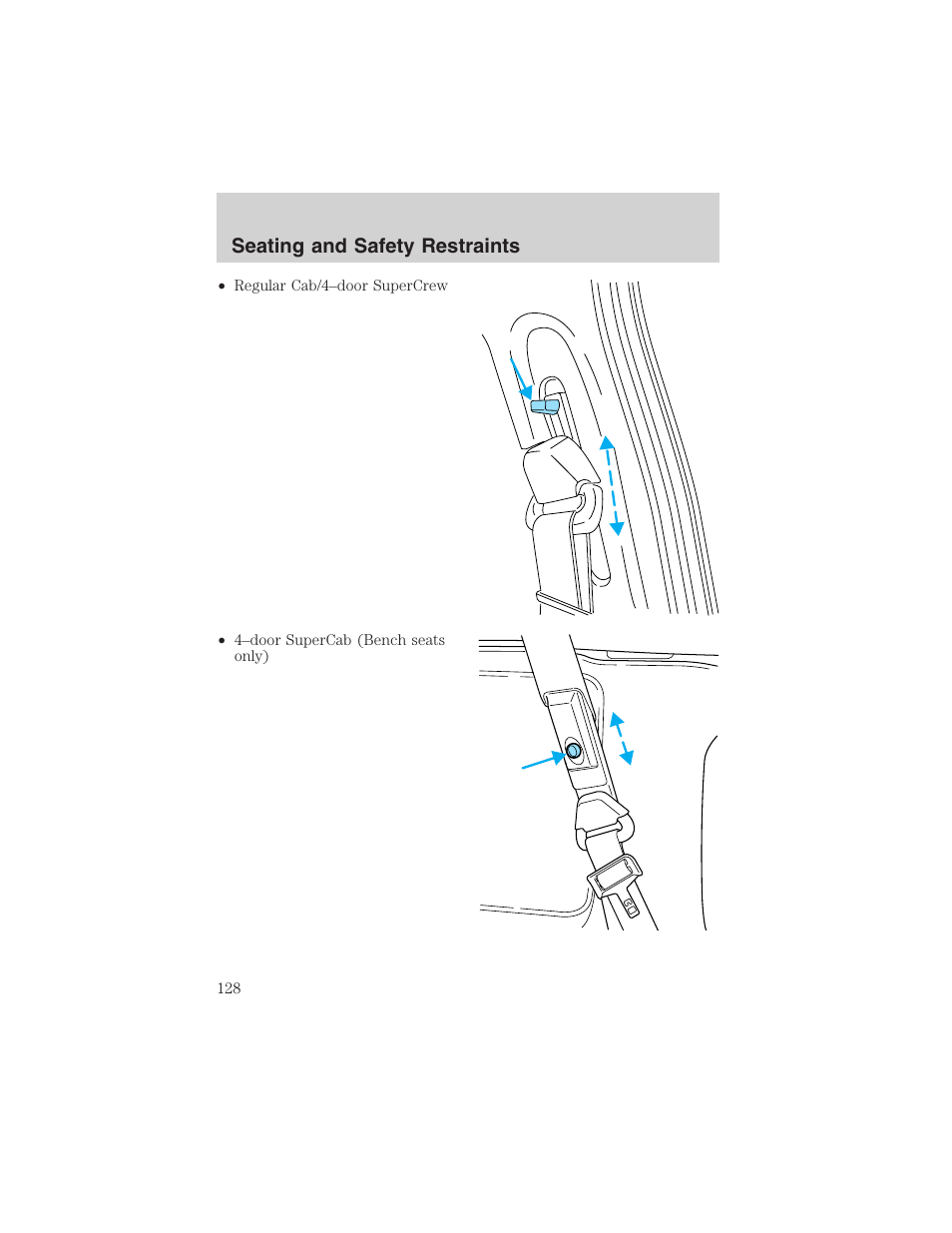 Seating and safety restraints | FORD 2002 F-150 User Manual | Page 128 / 312
