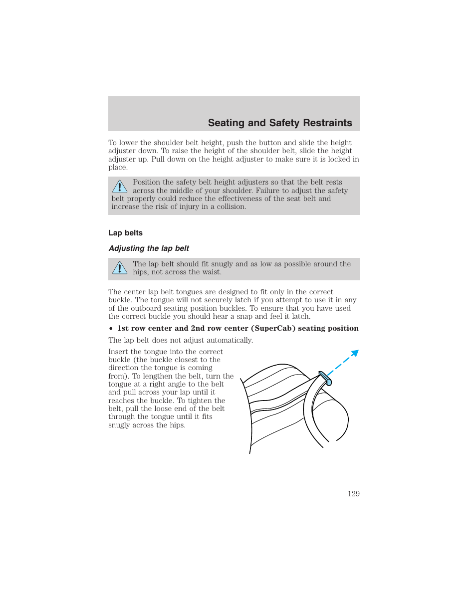 Seating and safety restraints | FORD 2002 F-150 User Manual | Page 129 / 312