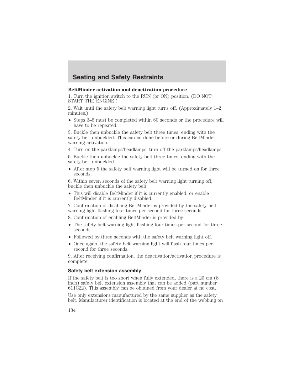 Seating and safety restraints | FORD 2002 F-150 User Manual | Page 134 / 312