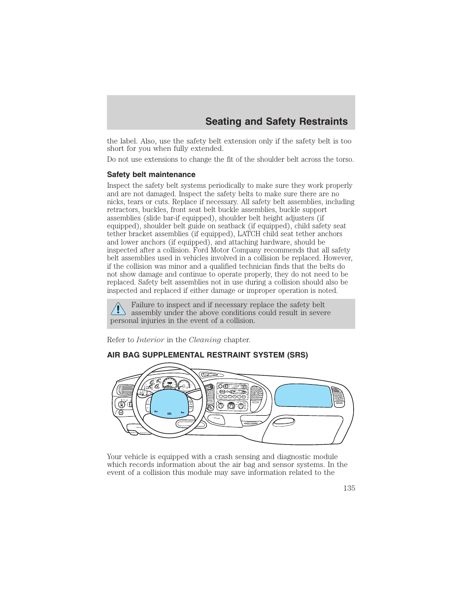Seating and safety restraints | FORD 2002 F-150 User Manual | Page 135 / 312