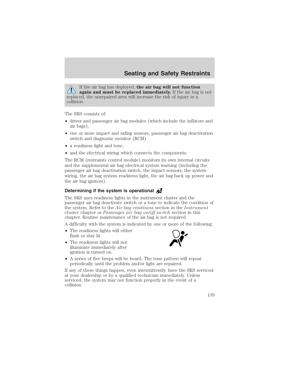 Seating and safety restraints | FORD 2002 F-150 User Manual | Page 139 / 312
