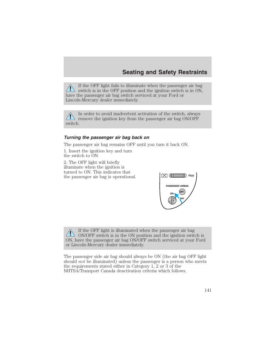 Seating and safety restraints | FORD 2002 F-150 User Manual | Page 141 / 312