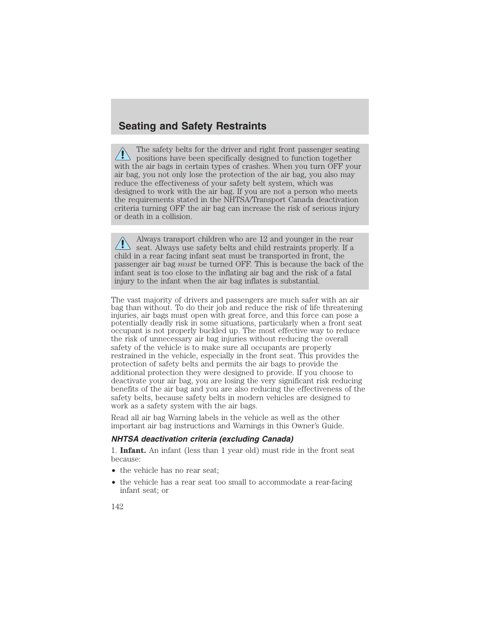 Seating and safety restraints | FORD 2002 F-150 User Manual | Page 142 / 312