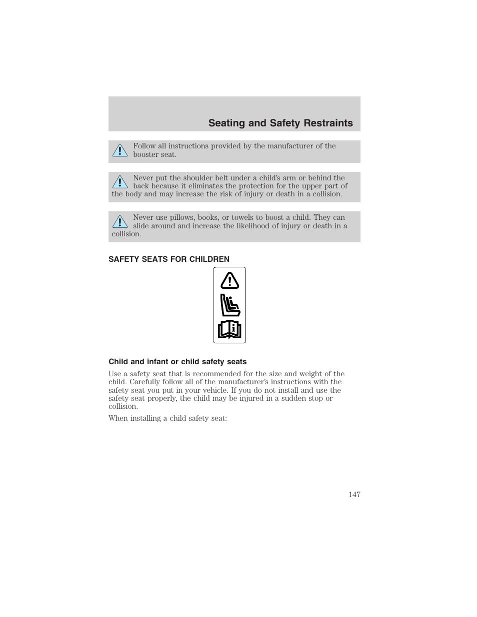 Seating and safety restraints | FORD 2002 F-150 User Manual | Page 147 / 312