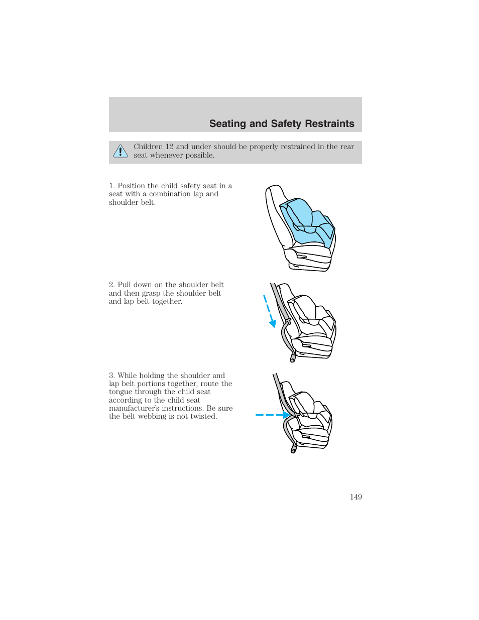 Seating and safety restraints | FORD 2002 F-150 User Manual | Page 149 / 312