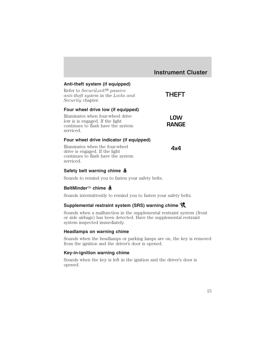 Instrument cluster | FORD 2002 F-150 User Manual | Page 15 / 312