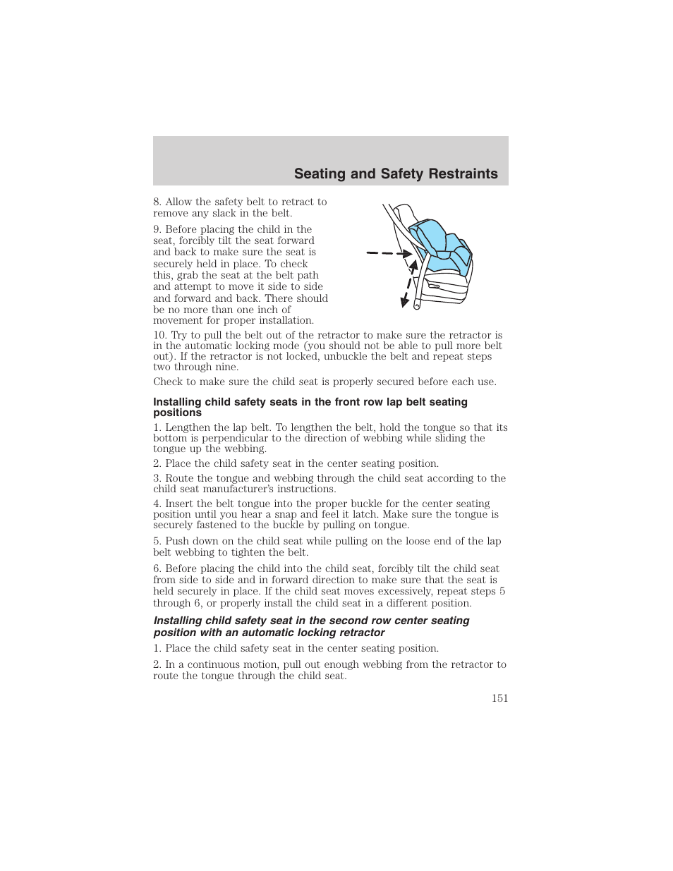 Seating and safety restraints | FORD 2002 F-150 User Manual | Page 151 / 312