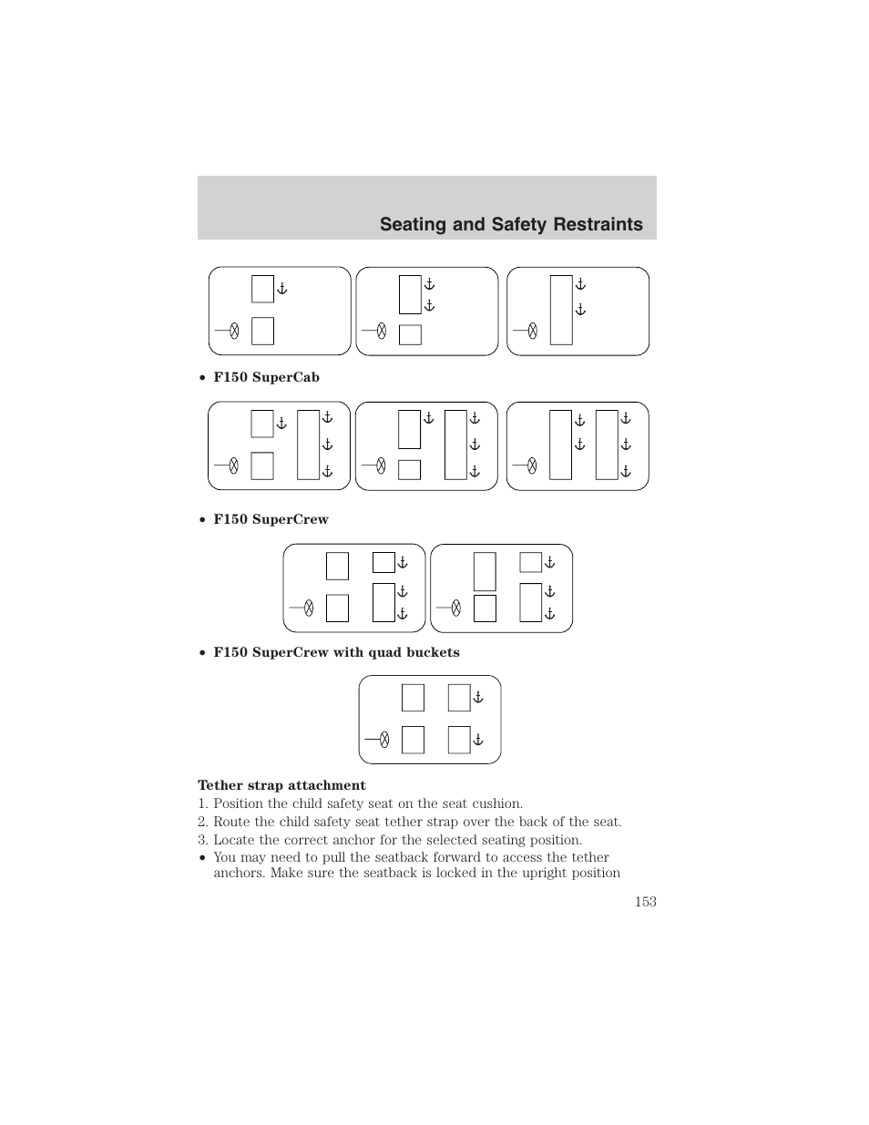 Seating and safety restraints | FORD 2002 F-150 User Manual | Page 153 / 312