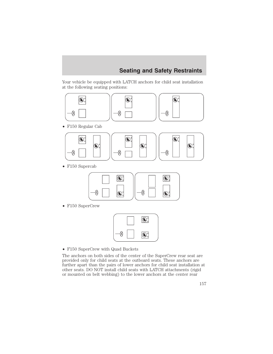 Seating and safety restraints | FORD 2002 F-150 User Manual | Page 157 / 312