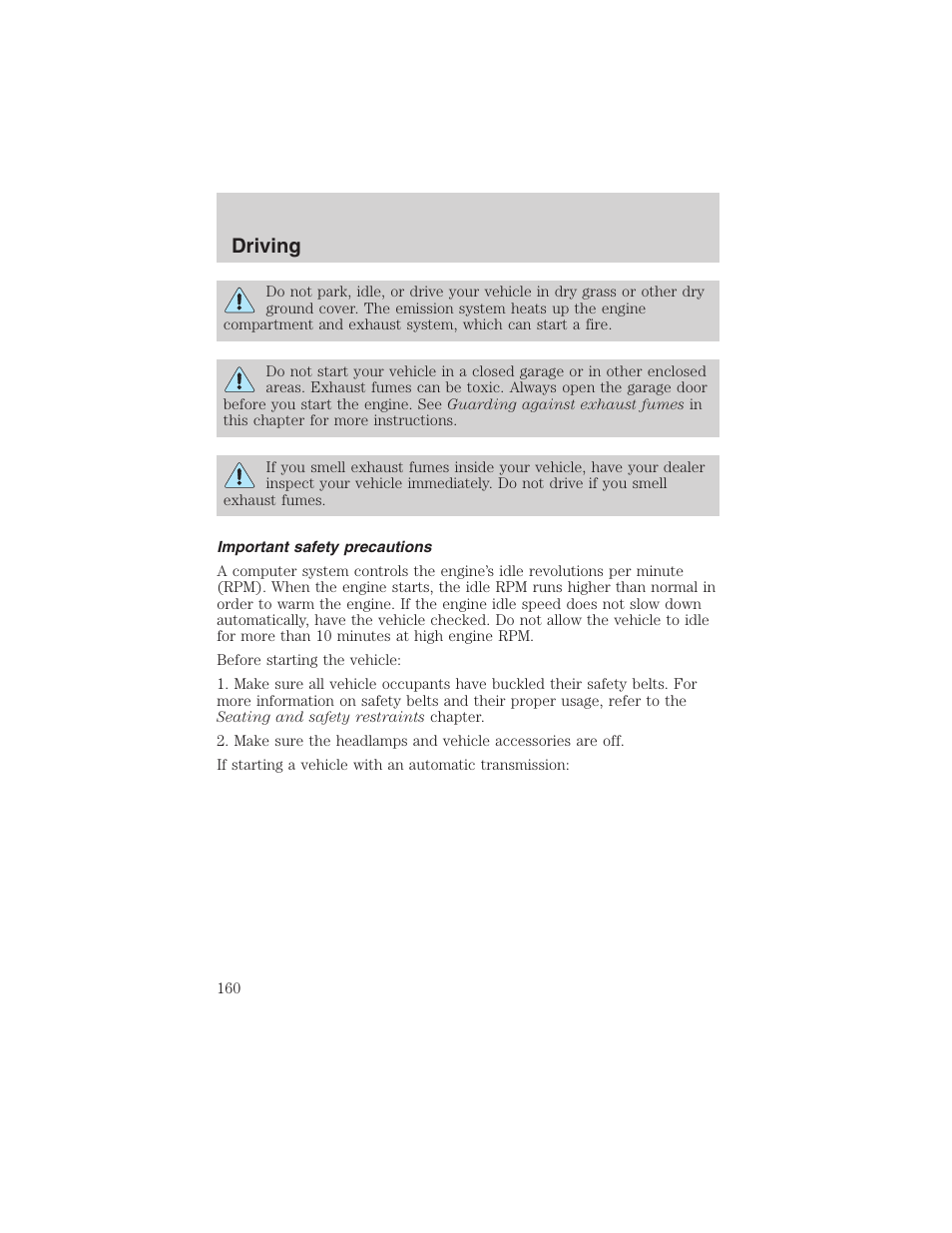 Driving | FORD 2002 F-150 User Manual | Page 160 / 312