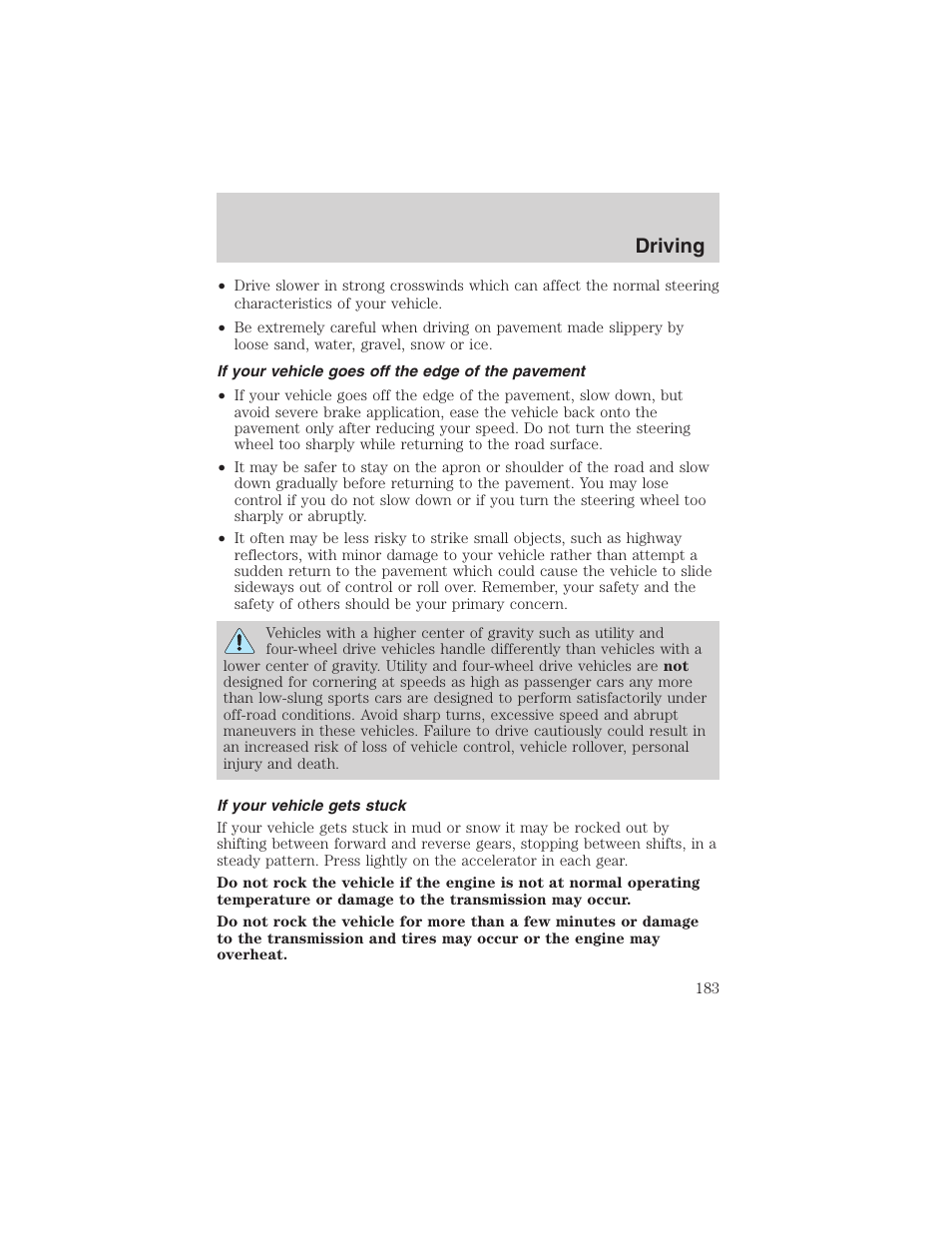 Driving | FORD 2002 F-150 User Manual | Page 183 / 312