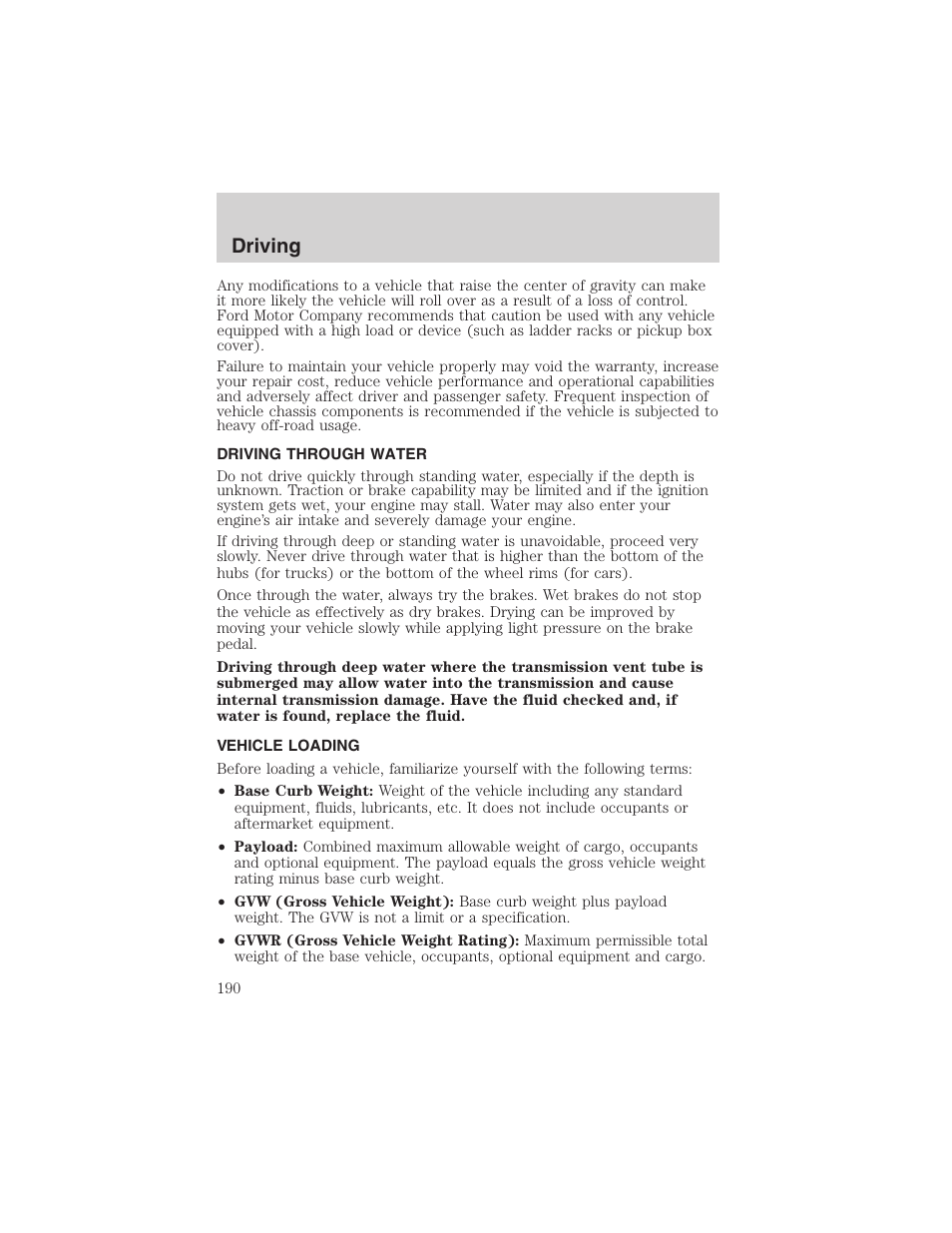 Driving | FORD 2002 F-150 User Manual | Page 190 / 312