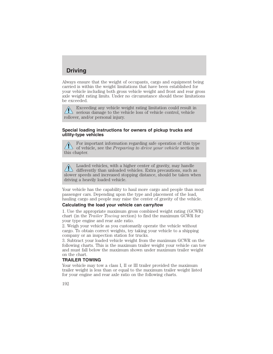 Driving | FORD 2002 F-150 User Manual | Page 192 / 312