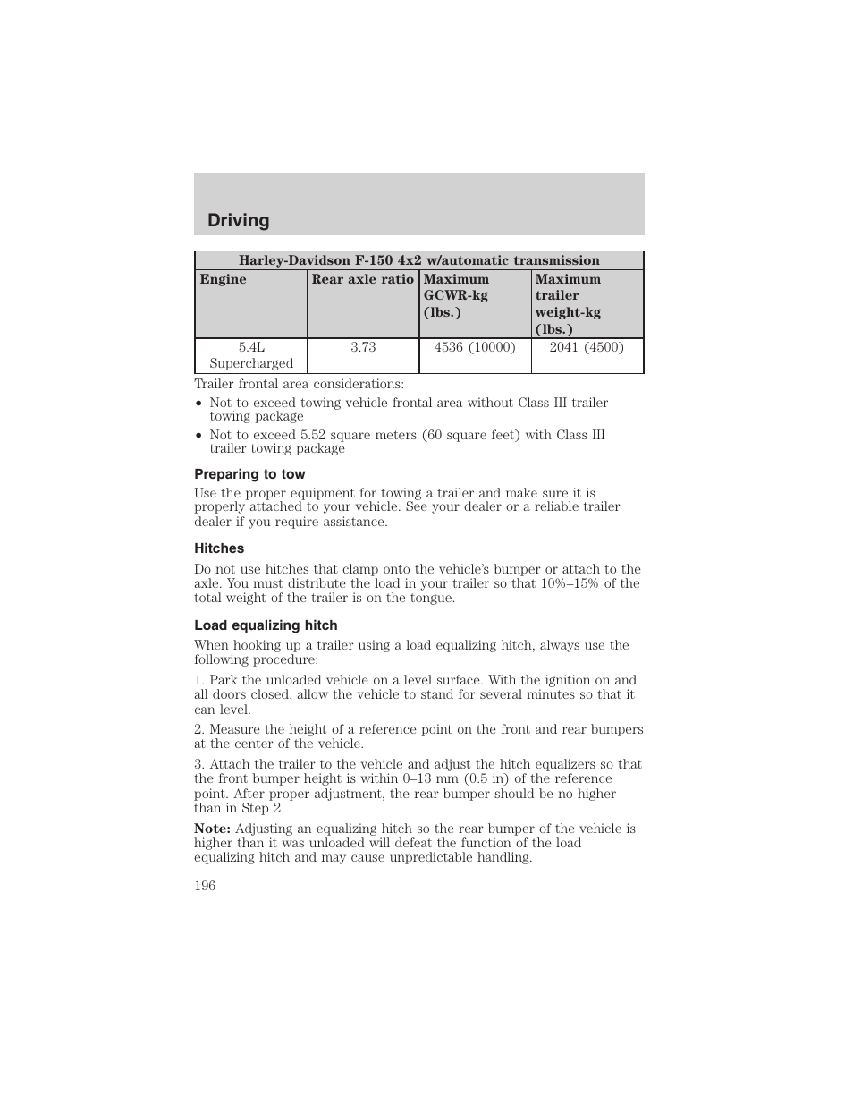 Driving | FORD 2002 F-150 User Manual | Page 196 / 312