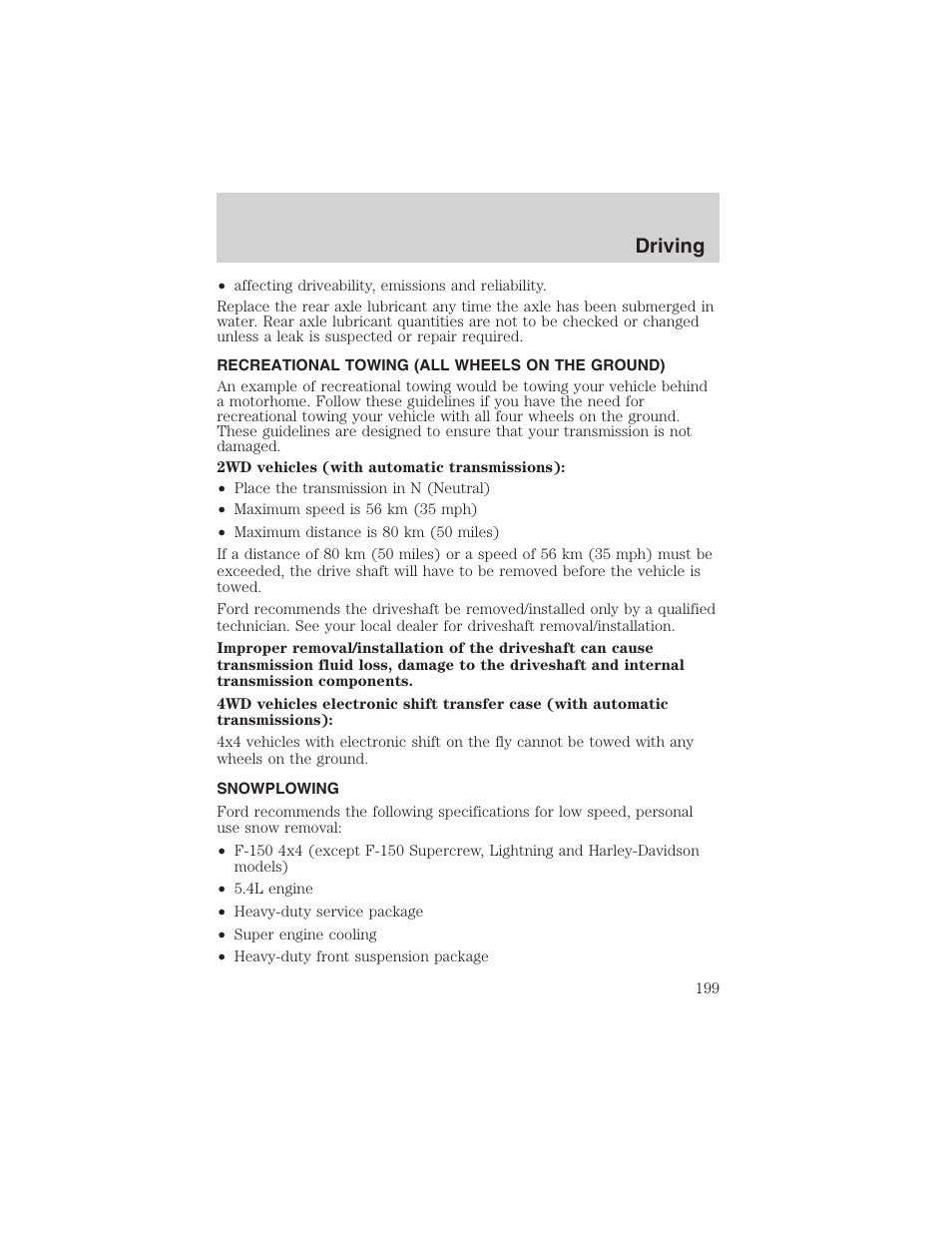 Driving | FORD 2002 F-150 User Manual | Page 199 / 312