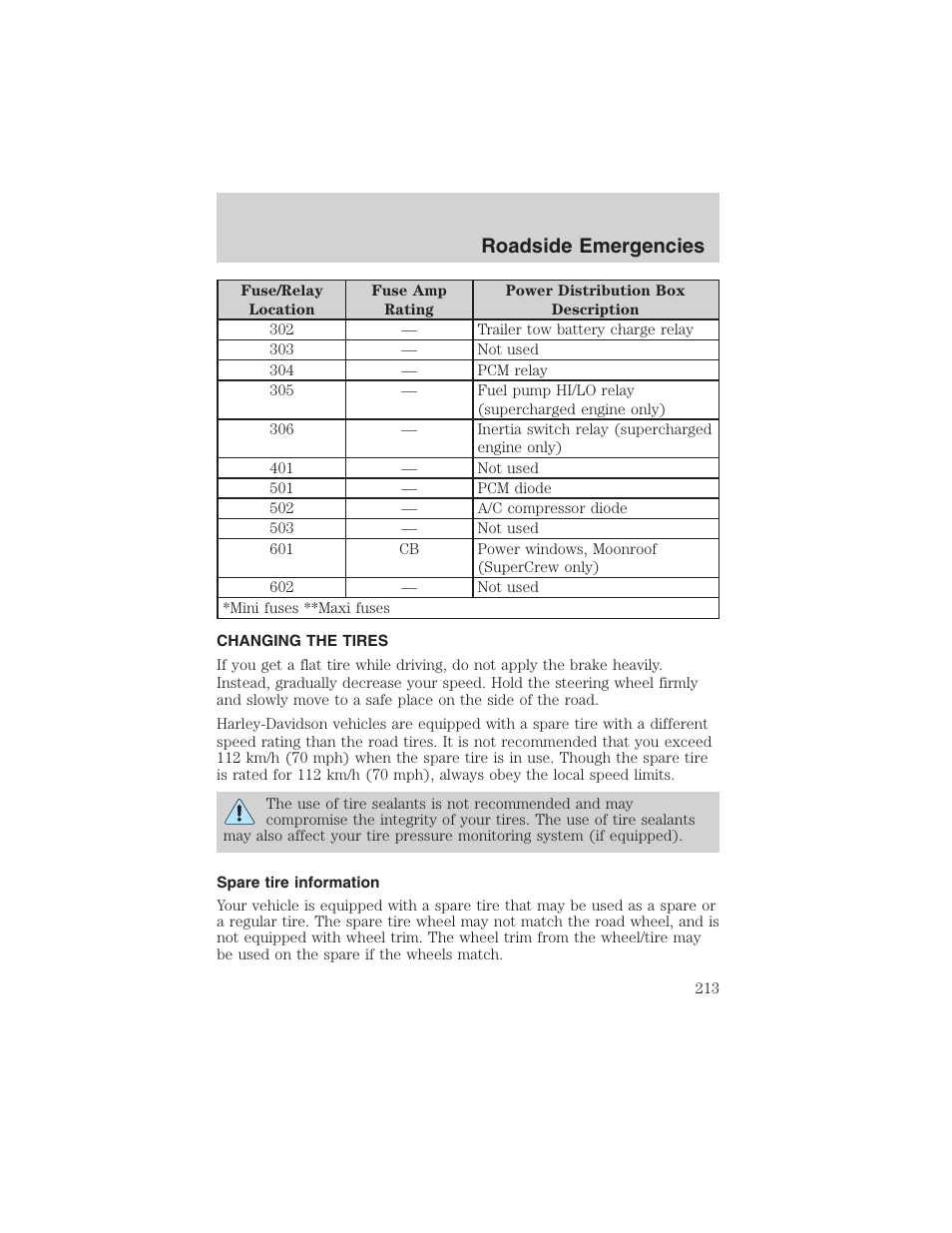 Roadside emergencies | FORD 2002 F-150 User Manual | Page 213 / 312