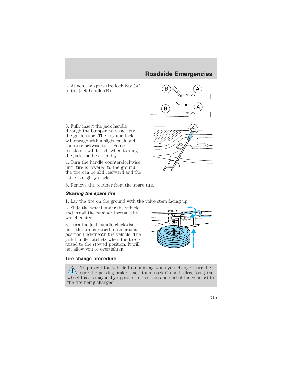 Roadside emergencies | FORD 2002 F-150 User Manual | Page 215 / 312