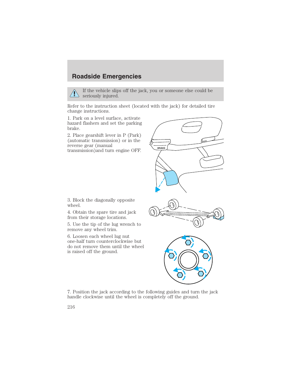 Roadside emergencies | FORD 2002 F-150 User Manual | Page 216 / 312
