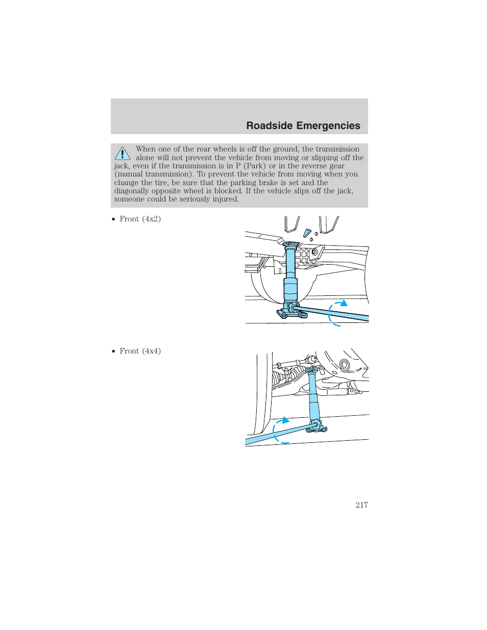 Roadside emergencies | FORD 2002 F-150 User Manual | Page 217 / 312