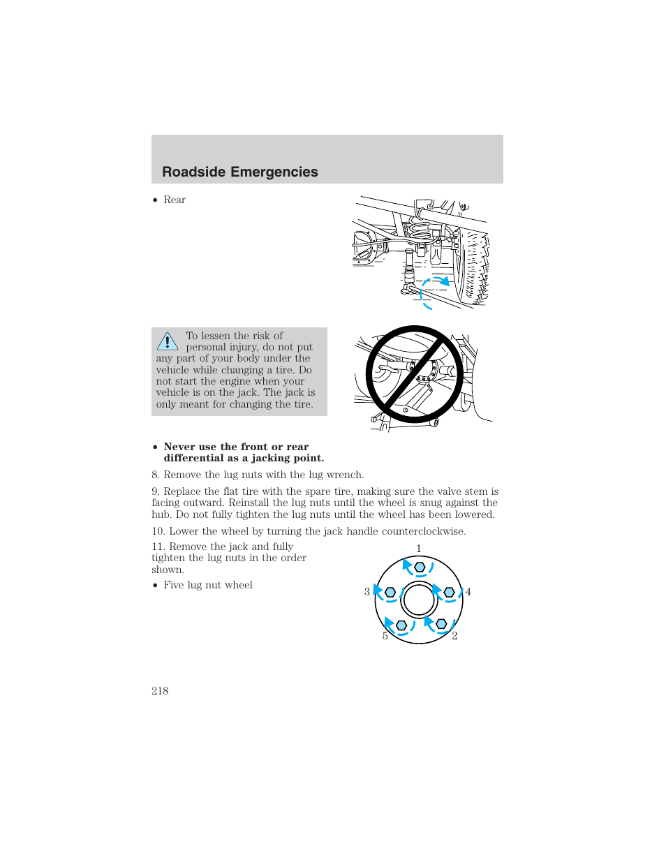 Roadside emergencies | FORD 2002 F-150 User Manual | Page 218 / 312