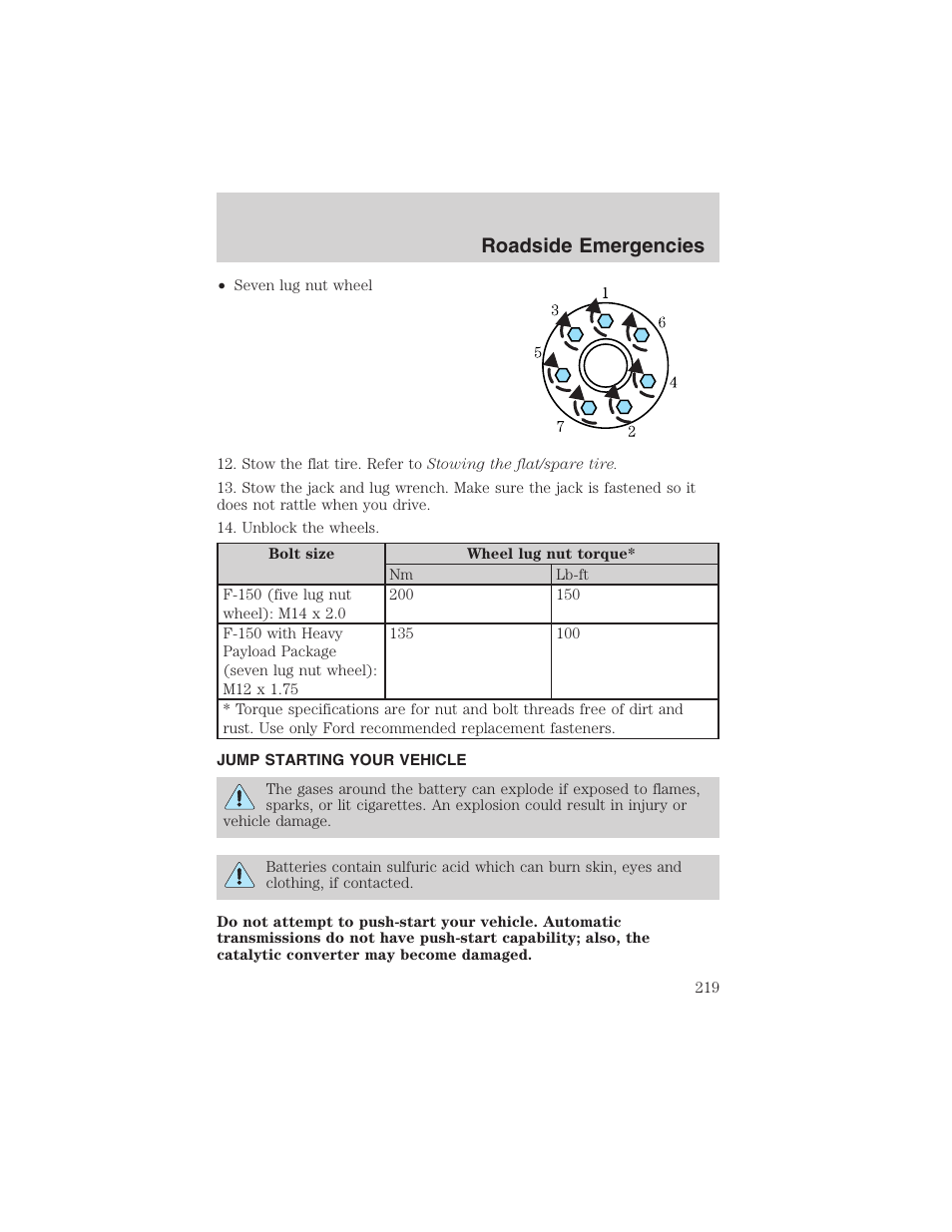 Roadside emergencies | FORD 2002 F-150 User Manual | Page 219 / 312