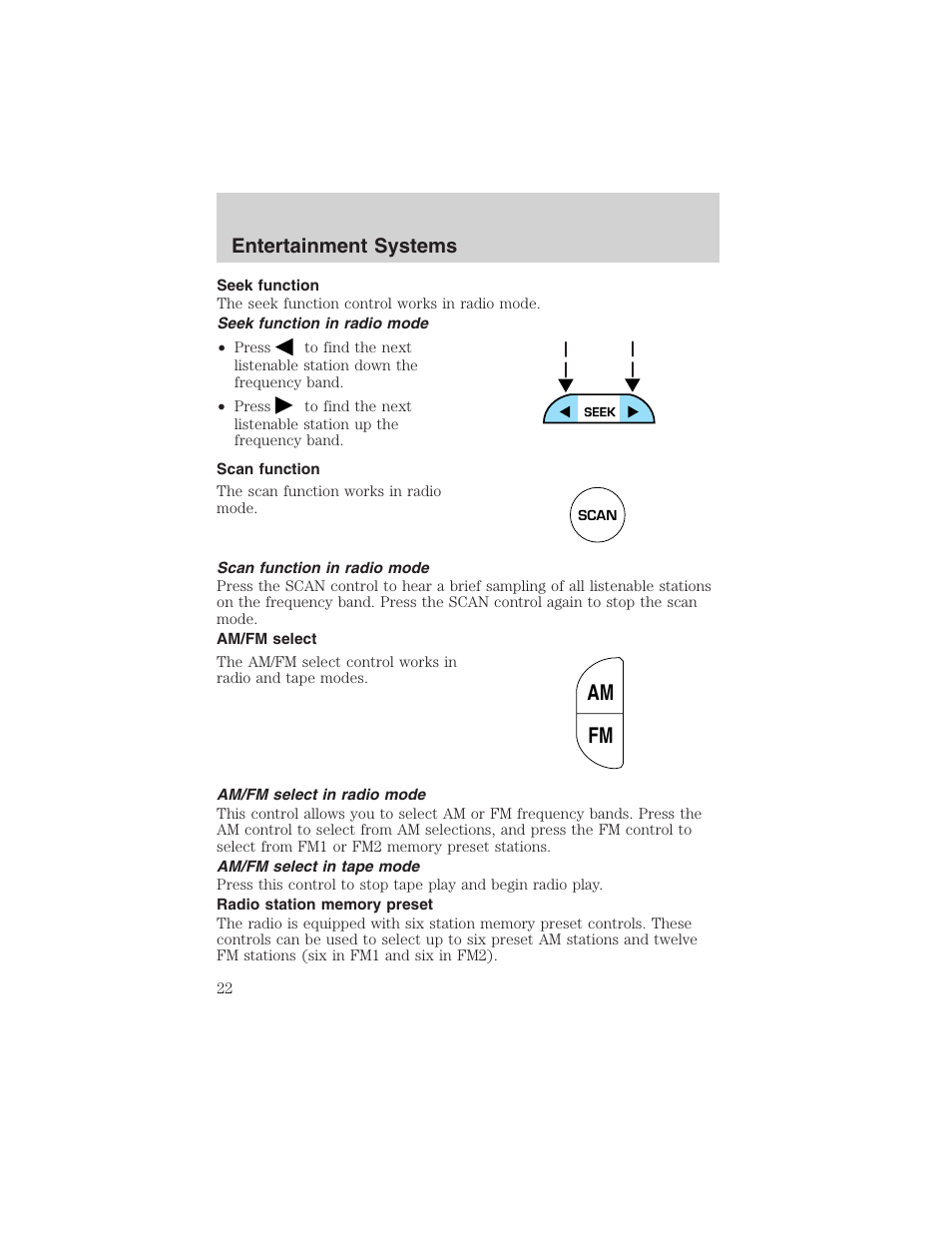 Am fm, Entertainment systems | FORD 2002 F-150 User Manual | Page 22 / 312